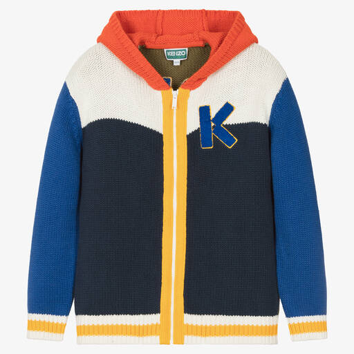 KENZO KIDS-Teen Boys Blue Cotton Knit Zip-Up Hoodie | Childrensalon