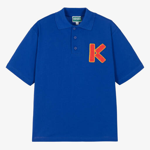KENZO KIDS-Teen Boys Blue Cotton Polo Shirt | Childrensalon