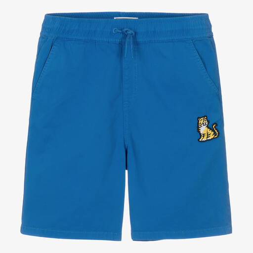 KENZO KIDS-Синие хлопковые шорты с тигром для мальчиков-подростков | Childrensalon