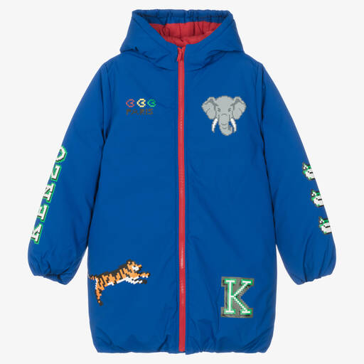 KENZO KIDS-معطف بافر بطبعة الفيل لون أزرق تينز ولادي | Childrensalon