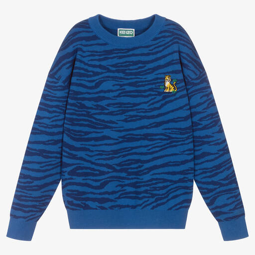 KENZO KIDS-Teen Boys Blue Knitted Tiger Sweater | Childrensalon