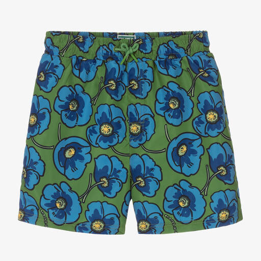 KENZO KIDS-Teen Boys Green Poppy Logo Swim Shorts | Childrensalon