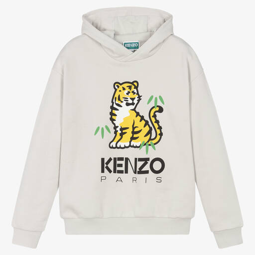 KENZO KIDS-Teen Boys Grey Cotton KOTORA Tiger Hoodie | Childrensalon