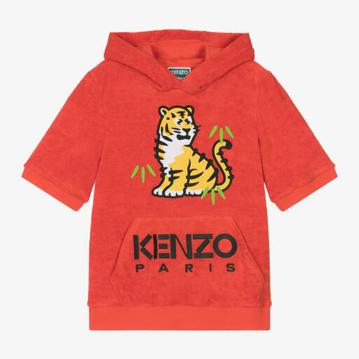 KENZO KIDS-Teen Boys Red Towelling Tiger Hoodie | Childrensalon