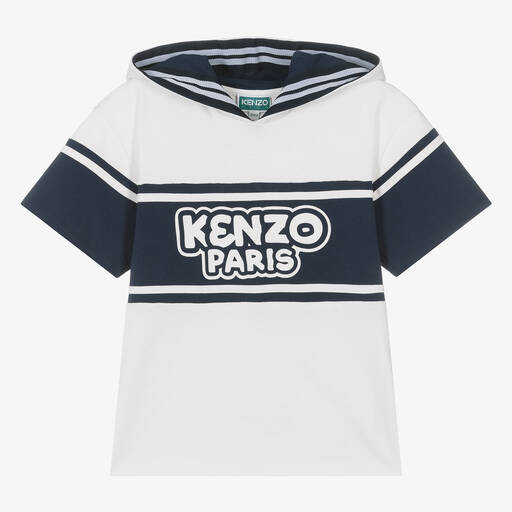 KENZO KIDS-Teen Boys White & Blue Hooded T-Shirt | Childrensalon