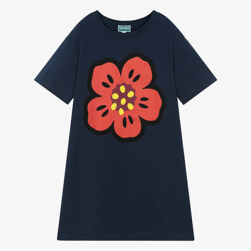 KENZO KIDS-Teen Girls Blue Boke Flower T-Shirt Dress | Childrensalon