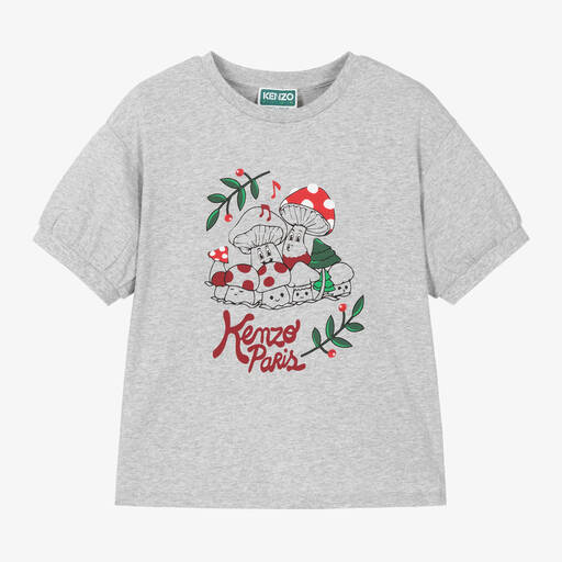 KENZO KIDS-Серая хлопковая футболка с мухоморами | Childrensalon
