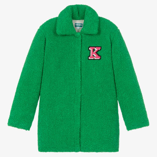 KENZO KIDS-معطف بطبعة الفيل شيرلنغ صناعي لون أخضر | Childrensalon