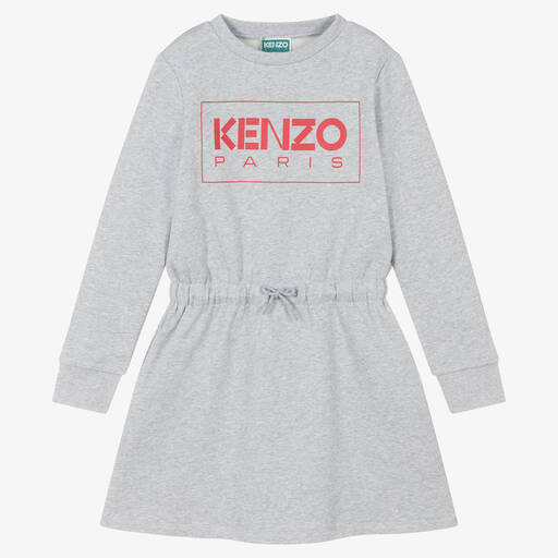 KENZO KIDS-Teen Girls Grey Marl Cotton Jersey Dress | Childrensalon