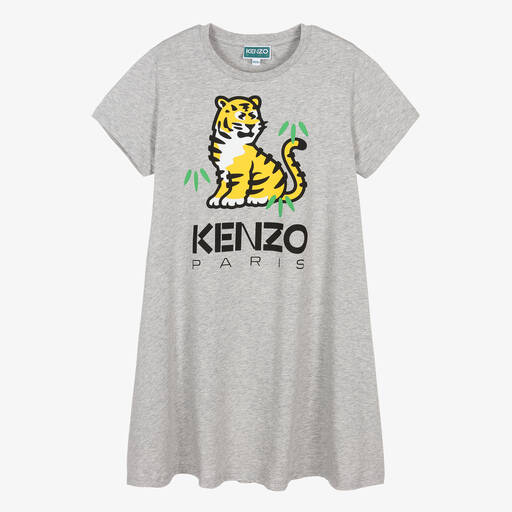 KENZO KIDS-فستان بطبعة كوتورا قطن لون رمادي مونس | Childrensalon