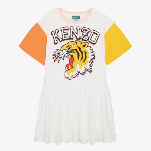 KENZO KIDS-Teen Girls Ivory Varsity Tiger Cotton Dress | Childrensalon