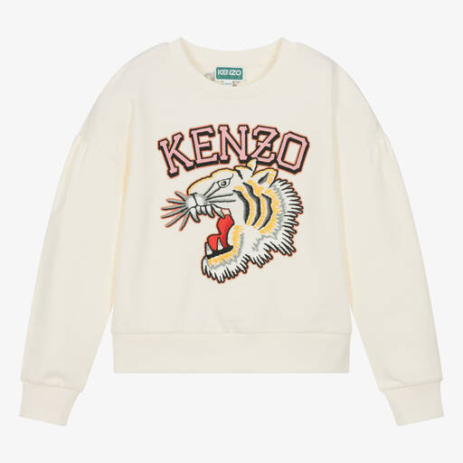 KENZO KIDS-Teen Girls Ivory Varsity Tiger Sweatshirt | Childrensalon
