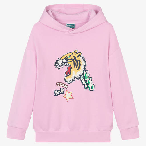 KENZO KIDS-Teen Girls Pink Cotton Varsity Tiger Hoodie | Childrensalon