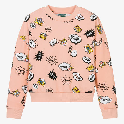 KENZO KIDS-Teen Girls Pink Graphic Cotton Sweatshirt | Childrensalon