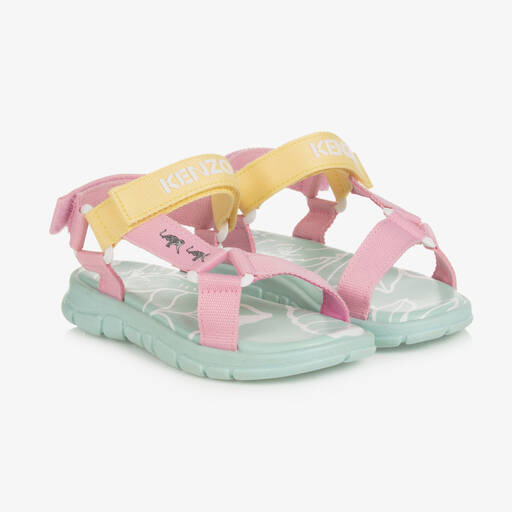 KENZO KIDS-Teen Girls Pink & Green Velcro Sandals | Childrensalon