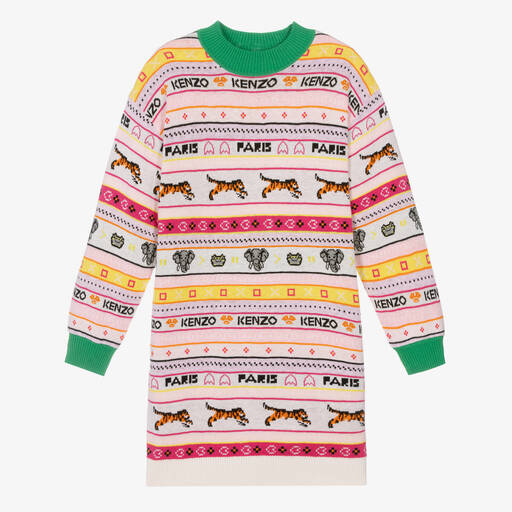 KENZO KIDS-Teen Girls Pink Jacquard Knit Sweater Dress | Childrensalon