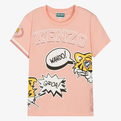 KENZO KIDS-Teen Girls Pink Tiger Cotton T-Shirt | Childrensalon