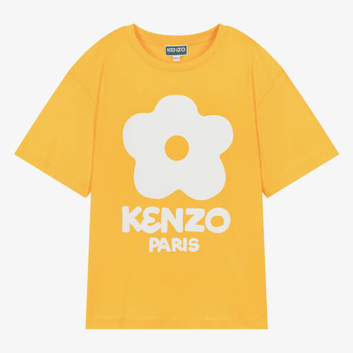 KENZO KIDS-Желтая хлопковая футболка с цветком для девочек-подростков | Childrensalon