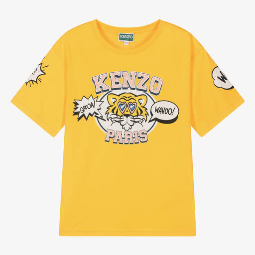 KENZO KIDS-Teen Girls Yellow Tiger Cotton T-Shirt | Childrensalon