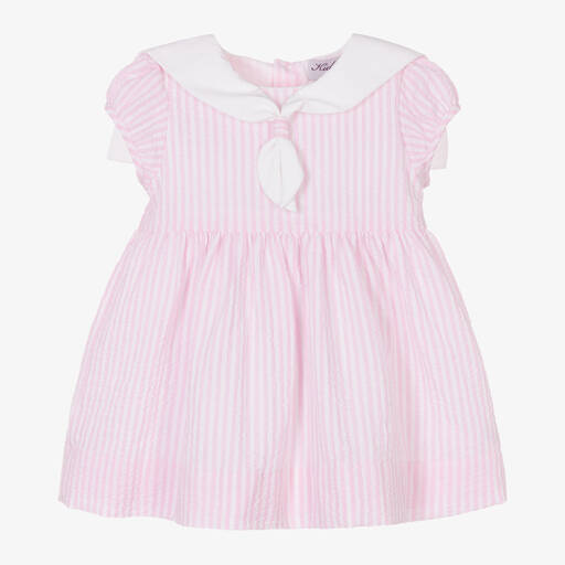 Kidiwi-Baby Girls Pink Striped Cotton Dress  | Childrensalon