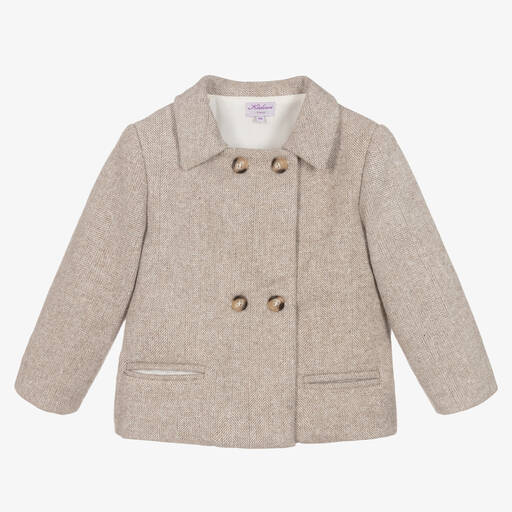Kidiwi-Beige Herringbone Tweed Jacket | Childrensalon