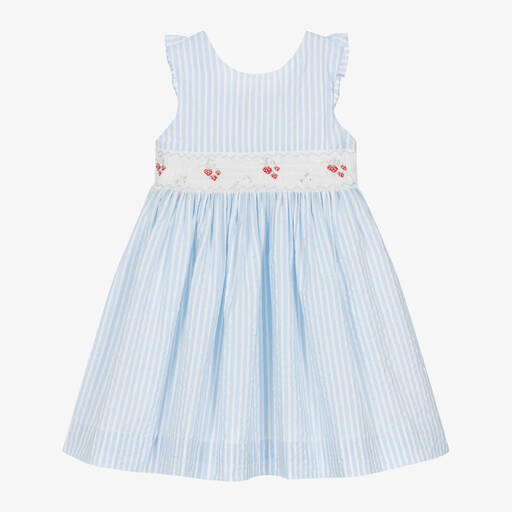 Kidiwi-Girls Blue Striped Cotton Smocked Dress | Childrensalon