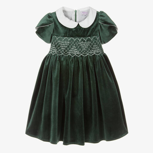 Kidiwi-Зеленое бархатное платье со сборками | Childrensalon