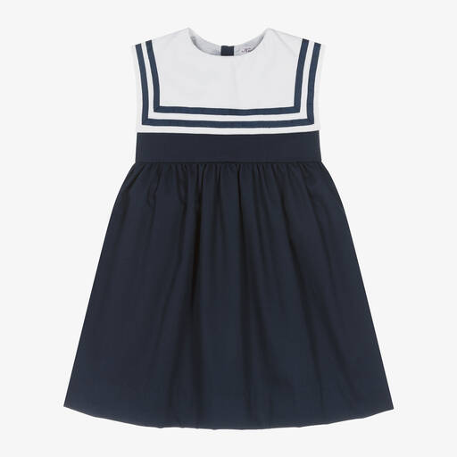 Kidiwi-Girls Navy Blue Cotton Sailor Dress | Childrensalon