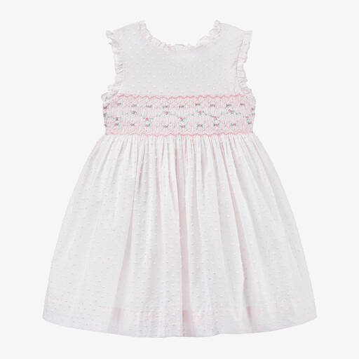 Kidiwi-Girls Pale Pink Cotton Smocked Dress | Childrensalon