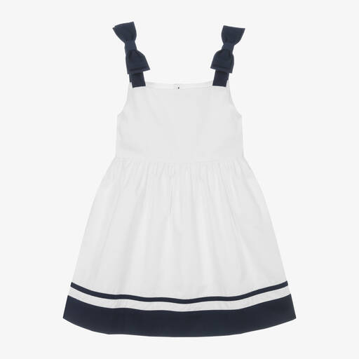 Kidiwi-Girls White Cotton Bow Dress  | Childrensalon
