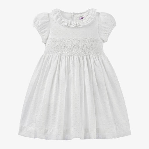 Kidiwi-Girls White Cotton Smocked Dress | Childrensalon
