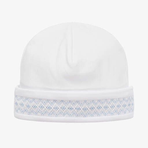 Kissy Kissy- قبعة تطريز سموك قطن لون أبيض للمواليد | Childrensalon