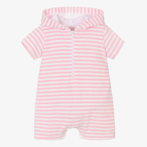 Kissy Kissy-Baby Girls Pink Cabana Terry Stripes Shortie | Childrensalon