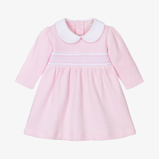Kissy Kissy-Baby Girls Pink Cotton Smocked Punto Ingles Dress | Childrensalon
