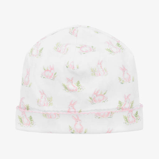 Kissy Kissy-قبعة قطن بيما لون أبيض وزهري للمولودات | Childrensalon