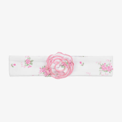 Kissy Kissy-Baby Girls White Pink Rose Scrolls Headband | Childrensalon