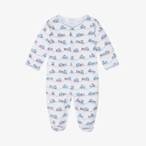 Kissy Kissy-Boys White Cotton Rambling Railroad Babygrow | Childrensalon