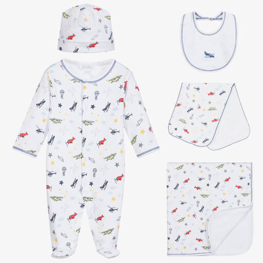 Kissy Kissy-Boys White Pima Cotton Planes Babysuit Gift Set | Childrensalon