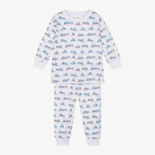 Kissy Kissy-Boys White Pima Cotton Rambling Railroad Pyjamas | Childrensalon