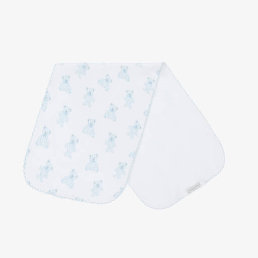 Kissy Kissy-White & Blue Beary Plaid Burp Cloth (47cm) | Childrensalon