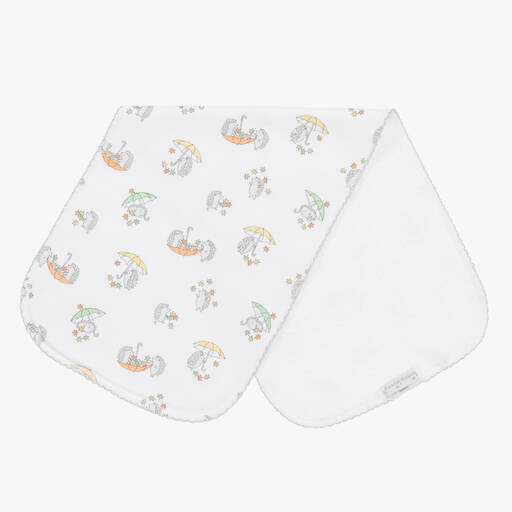 Kissy Kissy- قماش للتجشؤ قطن لون أبيض بطبعة Hedgehogs Fall Showers (48 سم) | Childrensalon
