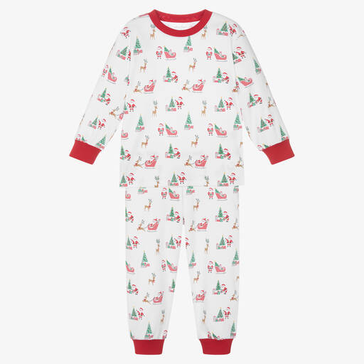 Kissy Kissy-White Pima Cotton Santa's Sleigh Pyjamas | Childrensalon