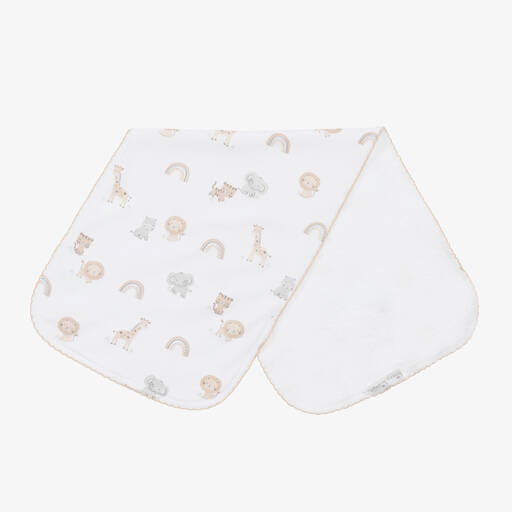 Kissy Kissy-White Safari Squad Pima Cotton Burp Cloth (49cm) | Childrensalon