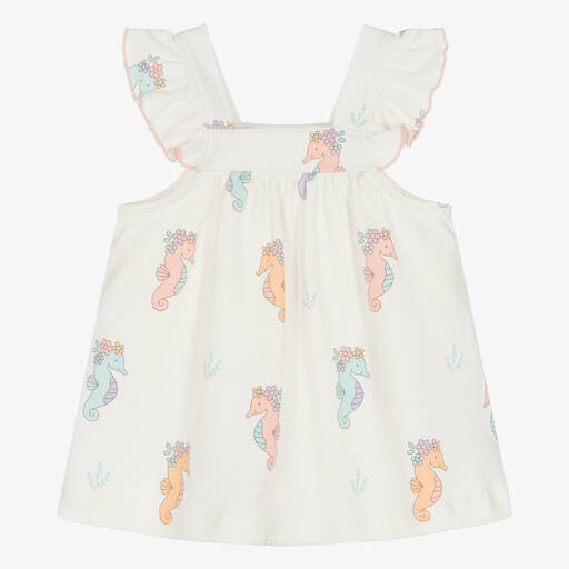 Kissy Love-Baby Girls Ivory Cotton Seahorse Party Dress | Childrensalon