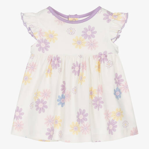 Kissy Love-Baby Girls Ivory & Purple Floral Delights Dress | Childrensalon