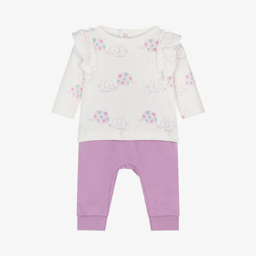 Kissy Love-Baby Girls Purple Elephant Love Cotton Trouser Set | Childrensalon