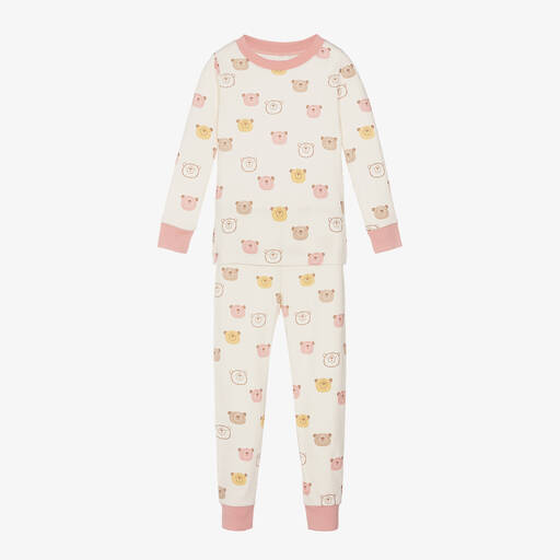 Kissy Love-Girls Ivory & Pink Cotton Bear Talk Pyjamas | Childrensalon