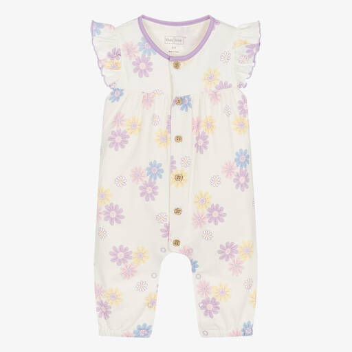 Kissy Love-Pyjama ivoire et violet à fleurs fille | Childrensalon