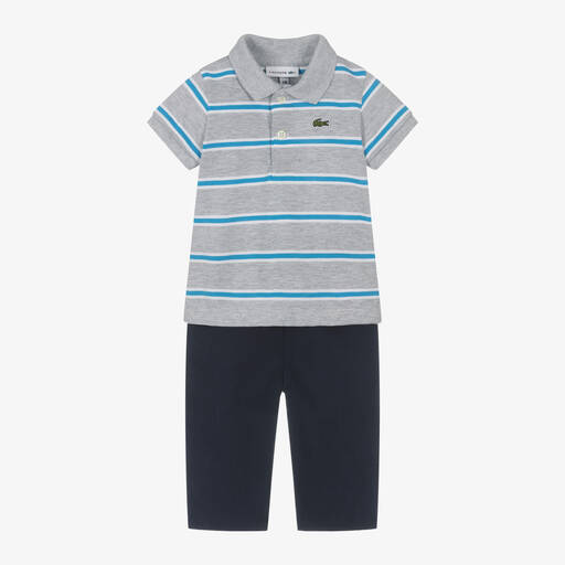 Lacoste-Baby Boys Grey & Blue Cotton Trouser Set | Childrensalon