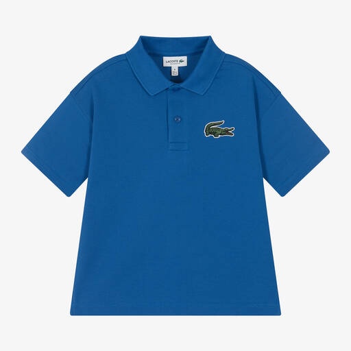 Lacoste-Blue Cotton Crocodile Polo Shirt | Childrensalon